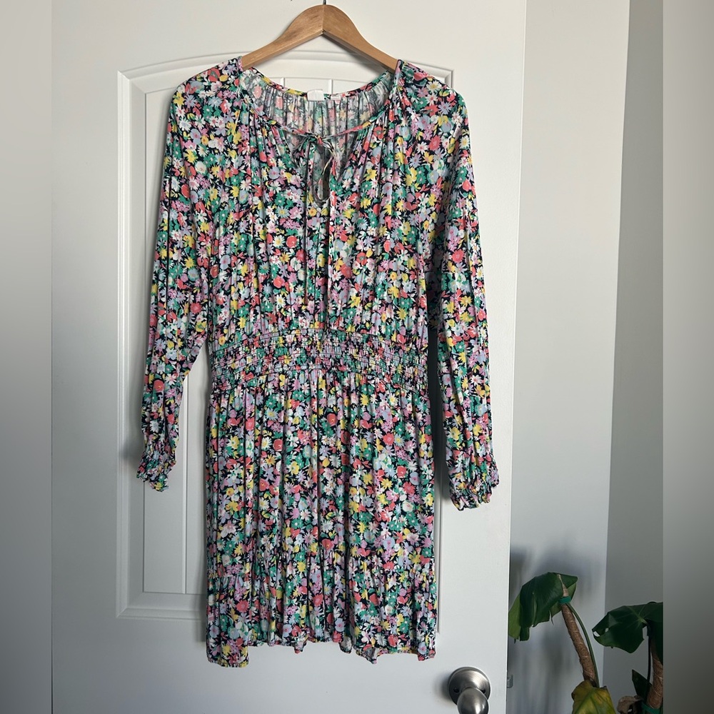 Women’s GAP Floral Print V Neck Tie Flowy Mini Dress - Size L